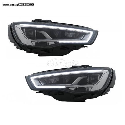 Μπροστινά Φανάρια Set Για Audi A3 8V 12-16 Drl Full Led & Led Signal Μαύραμε Μοτέρ Carner