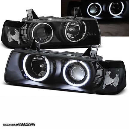 Μπροστινά Φανάρια Set Για Bmw 3 E36 90-99 Coupe / Cabrio Ccfl Angel Eyes Μαύρα H3/H1 Eagle Eyes