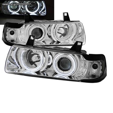 Μπροστινά Φανάρια Set Για Bmw 3 E36 90-99 Coupe / Cabrio Ccfl Angel Eyes Χρωμίου H3/H1 Eagle Eyes