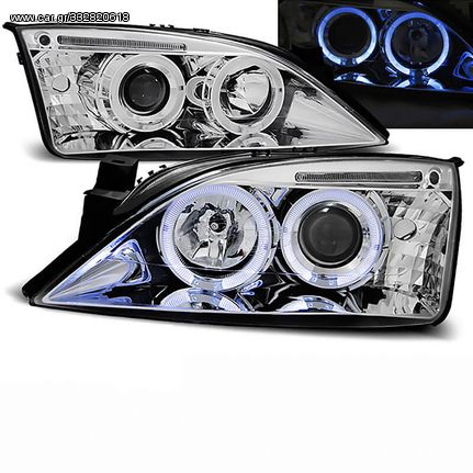 Μπροστινά Φανάρια Set Για Ford Mondeo 00-07 Angel Eyes & Led Χρωμίου H1/H1 With Motor Junyan