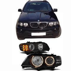 Μπροστινά Φανάρια Set Για Bmw X5 E53 99-03 Angel Eyes & Led Φλας Μαύρα H7/H7 Depo