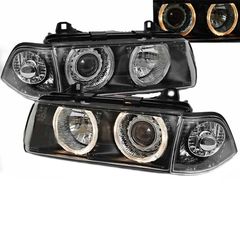 Μπροστινά Φανάρια Set Για Bmw 3 E36 90-99 Sedan / Compact / Touring Angel Eyes Μαύρα H7/H7 Depo