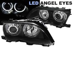 Μπροστινά Φανάρια Set Για Bmw 3 E46 Sedan/Caravan 01-05 Led Angel Eyes Μαύρα H7/H7 Με Μοτέρ Eagle Eyes