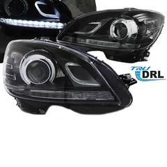 Μπροστινά Φανάρια Set Για Mercedes-Benz C-Class W204 07-10 Tru Drl Μαύρα H7 Με Μοτέρ Eagle Eyes