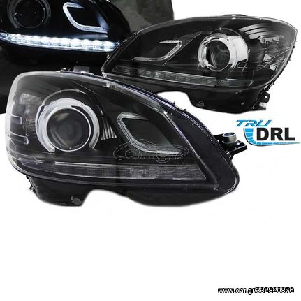 Μπροστινά Φανάρια Set Για Mercedes-Benz C-Class W204 07-10 Tru Drl Μαύρα H7 Με Μοτέρ Eagle Eyes