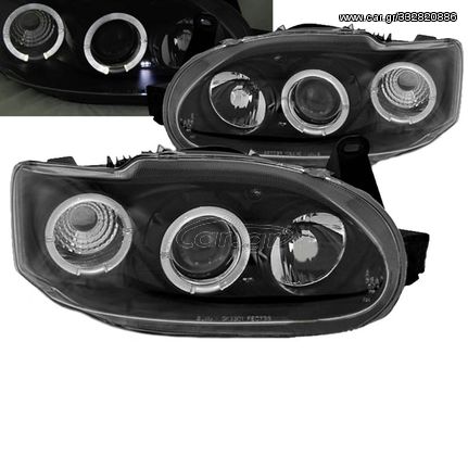 Μπροστινά Φανάρια Set Για Ford Escort 95-00 Angel Eyes & Led Μαύρα H1/H1 Sonar