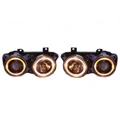 Μπροστινά Φανάρια Set Για Bmw 5 E34 88-95 / 7 E32 86-94 Angel Eyes Μαύρα H1/H1 Carner