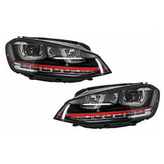 Μπροστινά Φανάρια Set Για Vw Golf Viι (7) 12-17 Drl U-Type Gti Μαύρα/Κόκκινο H7/H7 Με Μοτέρ Carner