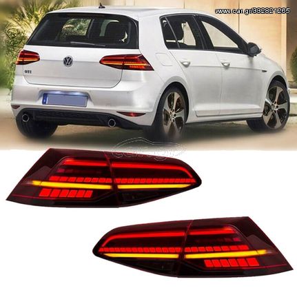 Πισινά Φανάρια Set Για Vw Golf Vii (7) 11-17 Led Bar Dynamic Facelift 7.5 GTI/R Look Κόκκινο/Φιμέ Carner