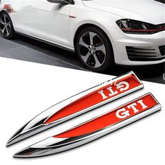 Αυτοκόλλητα Σήματα Φτερών Μεταλλικά Gti Για Vw Golf Vii (7) 13-20 Χρώμιο / Κόκκινο 15cm X 2cm 2 Τεμάχια