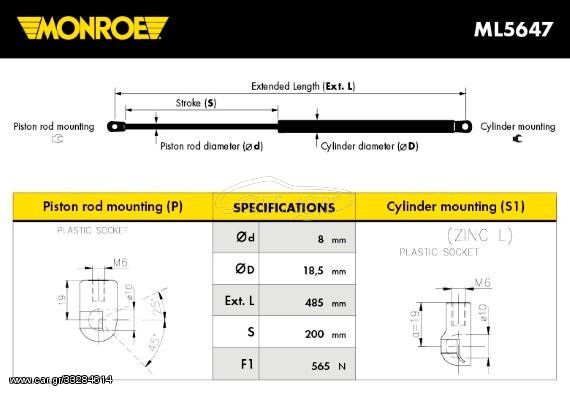 Αμορτισέρ Καπώ/Μπαγκάζ MONROE ML5647