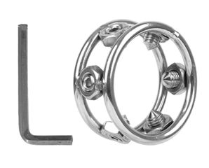 Penis Ring with Screws Large, Metal - Silver