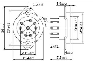 Noval 9 Pin socket for Valve, Ceramic, with mounting bracket for inside chassis mounting - TAD-thumb-1