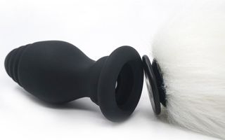 Anal Plug with Tail, 10 Vibration Modes, Remote Control, Silicone, USB, White-thumb-5