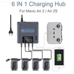 Φορτιστής μπαταρίας 6 σε 1 ψηφιακή οθόνη για DJI Mavic Air 2 /2S Drone Battery Charging Hub Γρήγορος έξυπνος φορτιστής μπαταρίας με USB