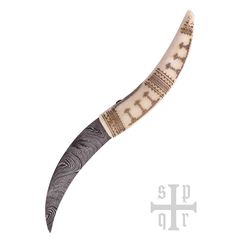 Viking Folding Knife with Damascus Steel Blade, Bone Handle