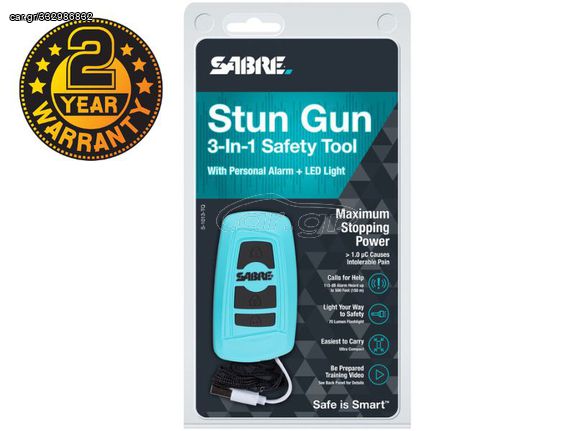 Sabre 3-in-1 Stun Gun με Φακό & Σειρήνα 125db S-1013-TQ Turquoise