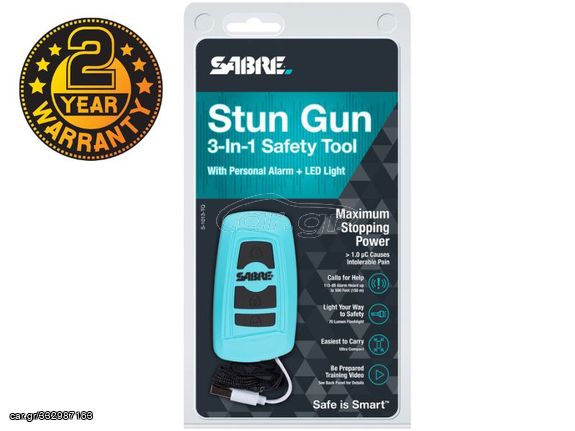 Sabre 3-in-1 Stun Gun με Φακό & Σειρήνα 125db S-1013-TQ Turquoise