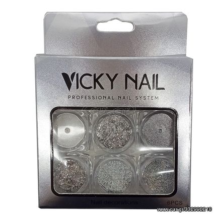 VICKY NAIL GLITTER ΣΚΟΝΗ ΓΙΑ ΝΥΧΙΑ SILVER ΣΕΤ 6 ΤΕΜΑΧΙΩΝ