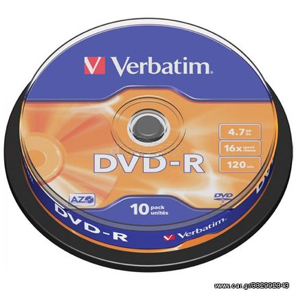 Verbatim Εγγράψιμα DVD-R 16x 4.7GB Cake Box 10τμχ