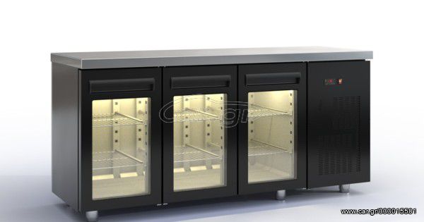 ΠΡΟΣΦΟΡΑ!!! PSM18060GL/BLC Ψυγείο πάγκος συντήρησης 180X60X87cm μαύρο με 3 κρυστάλλινες πόρτες GN