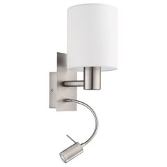 Φωτιστικό Απλίκα Επιτοίχια 1xE27 +Led 3,8w 320lm L150xA195xH380mm Νίκελ Ματ-Λευκό Ύφασμα Eglο Pasteri 96477