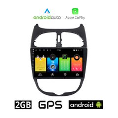 PEUGEOT 206 (1998 - 2006) Android οθόνη αυτοκίνητου 2GB με GPS WI-FI (ηχοσύστημα αφής 9" ιντσών OEM Android Auto Apple Carplay Youtube Playstore MP3 USB Radio Bluetooth Mirrorlink εργοστασιακή, 4x60W,