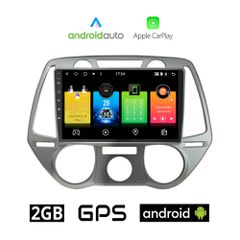HYUNDAI i20 (2008 - 2013) Android οθόνη αυτοκίνητου 2GB με GPS WI-FI (ηχοσύστημα αφής 9" ιντσών OEM Android Auto Apple Carplay Youtube Playstore MP3 USB Radio Bluetooth Mirrorlink εργοστασιακή, 4x60W,