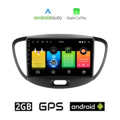 HYUNDAI i10 (2008 - 2013) Android οθόνη αυτοκίνητου 2GB με GPS WI-FI (ηχοσύστημα αφής 9" ιντσών OEM Android Auto Apple Carplay Youtube Playstore MP3 USB Radio Bluetooth Mirrorlink εργοστασιακή, 4x60W,