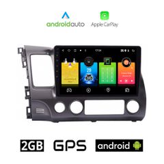 HONDA CIVIC 4D (2006 - 2012) Android οθόνη αυτοκίνητου 2GB με GPS WI-FI (ηχοσύστημα αφής 10" ιντσών OEM Android Auto Apple Carplay Youtube Playstore MP3 USB Radio Bluetooth Mirrorlink εργοστασιακή, 4x