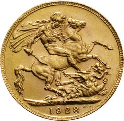 Χρυσή Αγγλική Λίρα 1928 - Βασιλιάς Γεώργιος ο Ε' - SA