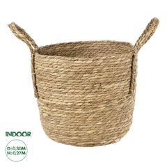 GloboStar® Artificial Garden TINOS 20291 Διακοσμητικό Πλεκτό Καλάθι - Κασπώ Γλάστρα - Flower Pot Μπεζ Φ30cm x Υ27cm
