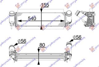 ΨΥΓΕΙΟ INTERCOOLER 2.3 dCi ΠΕΤΡΕΛΑΙΟ (540x155x80) ΚΟΛΑΡΑ Φ 56/56 για NISSAN P/U (D23) NAVARA NP300 2WD-4WD 15-