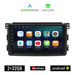 KIROSIWA SMART FORFOUR (2004-2007) Android οθόνη αυτοκίνητου 2GB με GPS WI-FI (ηχοσύστημα αφής 9" ιντσών OEM Android Auto Apple Carplay Youtube Playstore MP3 USB Bluetooth Mirrorlink fortwo 4x60W Radi