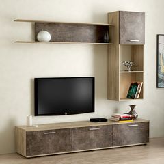 Σύνθεση TV μελαμίνης Trixie Megapap χρώμα γκρι oak - dark atelier 180x40x175εκ. - GP035-0014,2 - 0206446