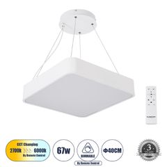 GLOBOSTAR® KAMALA 61207 Μοντέρνο Κρεμαστό Φωτιστικό Οροφής LED 67W 7370lm 120° AC 220-240V IP20 Ρυθμιζόμενο Λευκό CCT με Χειριστήριο από 2700K έως 6000K Dimmable - Lumileds SMD Chip - Λευκό Ματ - Μ40