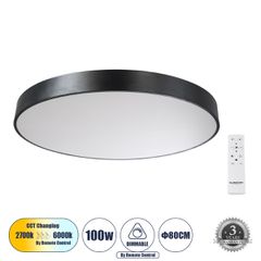 GLOBOSTAR® BURTON 61204-S Μοντέρνο Φωτιστικό Οροφής LED 100W 11020lm 120° AC 220-240V IP20 Ρυθμιζόμενο Λευκό CCT με Χειριστήριο από 2700K έως 6000K Dimmable - Lumileds SMD Chip - Μαύρο Ματ - Μ80 x Π80