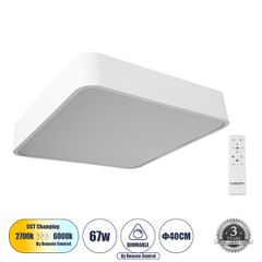 GLOBOSTAR® KAMALA 61207-S Μοντέρνο Φωτιστικό Οροφής LED 67W 7370lm 120° AC 220-240V IP20 Ρυθμιζόμενο Λευκό CCT με Χειριστήριο από 2700K έως 6000K Dimmable - Lumileds SMD Chip - Λευκό Ματ - Μ40 x Π40 x