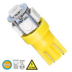 GloboStar® 81054 Λάμπα Αυτοκινήτου T10 W5W LED 5 SMD 5050 2W 240lm 360° DC 12V IP20 Πορτοκαλί