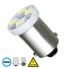 GloboStar® 81283 Λάμπα Αυτοκίνητου BA9S - T4W LED 4 SMD 1210 0.8W 160lm 120° DC 12V IP20 Ψυχρό Λευκό 6000K