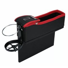 Organizer με κερματοθήκη και ποτηροθήκη αυτοκινήτου - ανάμεσα στα καθίσματα - μαύρο με κόκκινες ραφές