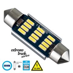 GloboStar® 81330 Λάμπα Αυτοκινήτου & Φορτηγού 39mm FESTOON - C5W 3rd Generation Can-Bus Extreme Truck Series LED 12 SMD 4014 3.6W 540lm 120° DC 12-24V IP20 Ψυχρό Λευκό 6000K