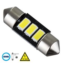 GloboStar® 81301 Λάμπα Αυτοκίνητου 31mm FESTOON - C5W LED 3 SMD 5630 1.5W 225lm 120° DC 12V IP20 Ψυχρό Λευκό 6000K