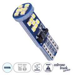 GloboStar® 81124 Λάμπα Αυτοκίνητου T10 W5W 3rd Gen Can-Bus Extreme Truck Series LED 21 SMD 3030 9W 1350lm 360° DC 24-32V IP20 Ψυχρό Λευκό 6000K