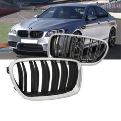 Καρδιές Μάσκας Για Bmw 5 F10 / F11 10-16 M4 Look Χρωμίου Με Διπλή Γρίλια Μαύρο Γυαλιστερό 2 Τεμάχια 