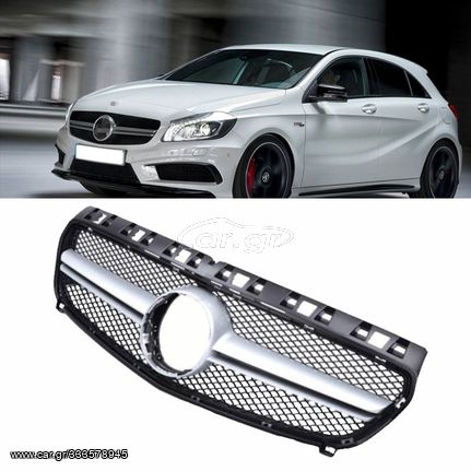 Μάσκα Για Mercedes-Benz A-Class W176 12-15 Amg Look Με Μονή Γρίλια Ασημί/Μαύρο 1 Τεμάχιο