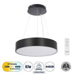 GLOBOSTAR® BURTON 61200 Μοντέρνο Κρεμαστό Φωτιστικό Οροφής LED 67W 7370lm 120° AC 220-240V IP20 Ρυθμιζόμενο Λευκό CCT με Χειριστήριο από 2700K έως 6000K Dimmable - Lumileds SMD Chip - Μαύρο Ματ - Μ40