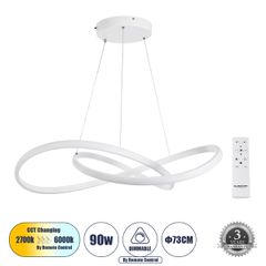 GLOBOSTAR® DEXTER 60914 Μοντέρνο Κρεμαστό Φωτιστικό Οροφής LED 90W 10080lm 300° AC 220-240V IP20 Ρυθμιζόμενο Λευκό CCT με Χειριστήριο από 2700K έως 6000K Dimmable - Lumileds SMD Chip - Λευκό Ματ - Μ73