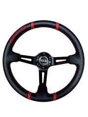 Τιμόνι Αυτοκινήτου Δερμάτινο Αγωνιστικού Τύπου SPARCO REPLICA Carbon 34cm Βαθύ 9,6cm - Μαύρο Κόκκινο