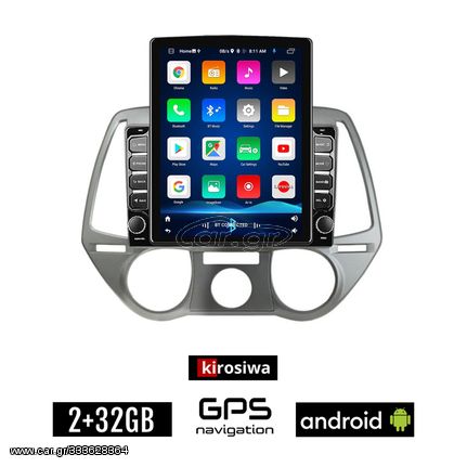 KIROSIWA HYUNDAI i20 (2008 - 2013) Android οθόνη αυτοκίνητου 2GB με GPS WI-FI (ηχοσύστημα αφής 9.7" ιντσών OEM Youtube Playstore MP3 USB Radio Bluetooth Mirrorlink εργοστασιακή, 4x60W, AUX)